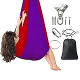 Therapieschaukel Schaukeltuch Indoor For Kinder Oder Erwachsene 360° Drehbarer Doppellagige Hängehöhle Cuddle Hängesessel For Yoga Sensorische Integration ( Color : Purple-Red , Size : 230x150cm )