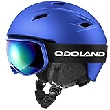 Odoland Skihelm und Skibrille Set, Snowboardhelm mit Snowboardbrille für Erwachsene, Schneebrille UV 400 Schutz Windwiderstand Snowboard Brille zum Skifahren und Bergsteigen Blau S