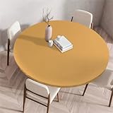 Treer Rund Tischdecke Abwaschbar, Volltonfarbe Lotuseffekt Tischdecken, Outdoor Tischdecke, Elastisch Rund Gartentischdecke, Table Cloth für Garten, Küche, Esstisch, Parteien (Orange,130cm)