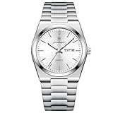 Poedagar Quarz Mann Armbanduhr wasserdicht Leuchtend Datum Woche Männer Mode Business Klassische Uhren Edelstahl Herrenuhr (Silver White)