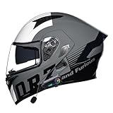 Motorradhelm mit Bluetooth Klapphelm Integralhelm Fullface Helm Sturzhelm mit Doppelvisier Sonnenblende DOTECE-geprüft Rollerhelm Anti-UV für Damen Herren Erwachsene-Schwarz 12,XL=61~62cm