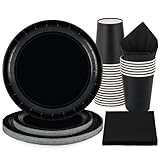 PARTY GO Pappteller Schwarz 96 Stück Partygeschirr Set Bunt Pappteller Set Pappbecher Servietten Party Dekoration Zubehör für Kindergeburtstag Hochzeit Garten Geburtstag Party