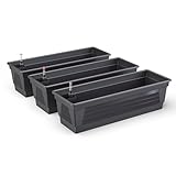 Plastard Blumenkasten Milano 3er Set 100 cm lang Farbe Anthrazit mit Wasserspeicher und Wasserstandsanzeige Pflanzkasten für Garten und Balkon witterungsbeständig für Innen und Außen