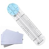 Papierschneider Kantenschneider, 4 in 1 Paper Cutter, Multifunktion Rotation Papier Schneidegerät mit Schnittlinienführung und Seitenlineal für Etiketten Karton Schule Büro Scrapbooking Fotos, Blau