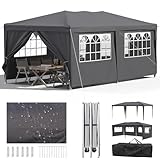 Velway Faltpavillon 3x6m Wasserdicht Pavillon - Anti-UV Stabil Winterfest Faltbar Partyzelt - Gartenpavillon mit 6 Seitenwänden & Dach 12 Erdhaken & 6 Seile - Gartenzelt für Freien Hochzeiten - Grau