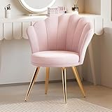 Aivermeil Esszimmerstühle Samt • Muschelsessel mit Rückenlehne & Armlehnen • Schminktisch Stuhl • Polstersessel Elegant • Akzentstuhl mit Gold Metallbeinen Accent Chair • Rosa