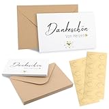 Maxmoc Dankeskarten,20 Stück Danke Karte mit 20 Kraftpapier Umschlag und Gold Siegel Aufkleber für Lehrerin Kollegen Geburtstag Hochzeit etc.(9cm x 14cm)
