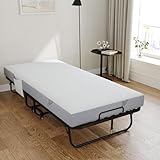 VOWNER Klappbett 200 x 90 cm für Erwachsene mit 13 cm Matratze, stabiles Stahlrahmen Gästebett, Klappbett auf Rollen mit Aufbewahrungstasche, klappbares Reisebett mit 4 Laufrollen, Belastbarkeit 200kg