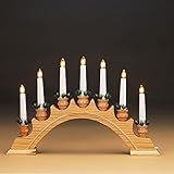 hellum Weihnachts-Pyramide Schwibbogen für Innen mit Goldleiste Weihnachtszeit Advent Fenster-Beleuchtung naturfarben strombetrieben mit Stecker AN/AUS Schalter, 10 Kerzen 43x27cm für Innen 151800