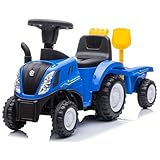 COIL Traktor New Holland Rutschauto mit Anhänger - Lizenzierter Traktor Buggy mit und Schaufel - Hochwertiges Kunststoff-Spielzeug - Traktor Mit Anhänger - Playmobil, Traktor Zum Draufsitzen (Blau)