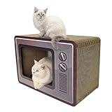 Heikoeco® Katzenhöhle mit Kratzbrett, 2-in-1 TV-förmiges Katzenhaus, Lounge Kratzpappe für Katzen aus Qualitäts-Pappe, Katzenspielzeug Kratzmatte für Indoor-Katzen als Möbelschutz