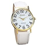 Damen-Armbanduhr im Retro-Stil, analog, Quarzuhr, Leder, digitales Zifferblatt, 38 mm, Herrenuhr, weiß, Einheitsgröße