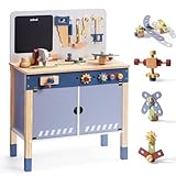 ROBUD Holzspielzeug Werkbank, Großes Kinder Holz Spielwerkzeug, Pretend Play Creative Building Set, Construction Workshop Tool Bench Toys, Geschenk für Mädchen Jungen 3+