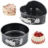 Youery 4 Inch Springform, 2 Stück Springform Rund Kleine Kuchenform Nicht-Stick Backform Herz Abnehmbar Herzbackform Tortenform mit Flachboden für Kuchen Backen Pizza