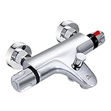 Badewannenarmatur Thermostat, Uten Duscharmatur Wannenthermostat Mischbatterie Wannenarmatur mit 38 °C Sicherheitstast, Duschthermostat 20-50℃, 2 Wasserauslässen, Messing