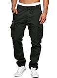 Elegancity Cargohose Herren Baumwolle Outdoorhose Lange Baggy Hosen Casual Freizeithose Pants Loose Fit Schwarz XXL