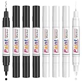 APOGO Doppelspitze Permanent Marker Wasserfest Stifte für Reifen Metall Holz steine bemalen Glas, 8 Pack lackstift schwarz und weiß stift