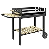 Outsunny Holzkohlegrill, Gartengrill mit Ablage, zwei Grillrost, Griff, Campinggrill aus Metall für BBQ, Schwarz, 113 x 53,5 x 82,5 cm
