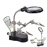 Lötstation Helping Hands,Lötstation mit Vergrößerungslinse | Verstellbares Werkzeug mit LED-Leuchten und Klemmen zum Schweißen Montage Schaltkreise Schmuck Test Komponenten Modellbau