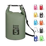 MOMAHUA 5L wasserdichte Tasche, Salbeigrün Dry Bag 2L/5L/10L/15L/20L/25L/30L mit Verstellbarem Gurt, Schützt Telefon/Karte, Roll Top Wasserdichter Beutel Rucksack für Schwimmen/Rafting/Bootfahren