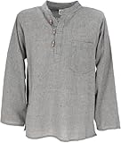 GURU SHOP Nepal Fischerhemd, Goa Hippie Hemd, Yogahemd, Freizeithemd - Grau, Herren, Baumwolle, Size:L