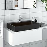 Homvdxl Aufsatzwaschbecken für Badezimmer und Garderobe, Handwaschbecken, modernes Waschbecken mit Wasserhahnloch, 60x38x11cm - Mattschwarz