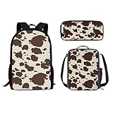Tomeusey Schulranzen Sets, Mädchen Rucksack und Lunchbox Stifteetui 3 Packungen für Schule Reisen, Braune Kuh, Einheitsgröße