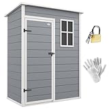 Outsunny Gerätehaus Kunststoff 1,14m² 151 x 92 x 193cm Geräteschuppen mit Pultdach Boden Fenster Abschließbarer Tür wetterfest Gartenhaus Outdoor Garten Schuppen für Hinterhof Grau