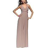 OBEEII Damen Elgant Multiway Rückenfrei Neckholder Abendkleid Frauen Brautjungfernkleid Verlobungs-Kleid Abschluss Geknotetem Bandage Rücken Kreuz Lange Sommer Strandkleid Hellbraun S