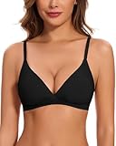 WOWENY Triangle BH Damen ohne Bügel Sexy Bralette Gepolstert Seamless Tshirt BHS Bügelloser Soft Bustier V-Ausschnitt mit BH-Verlängerung(Schwarz, M)