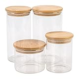 SUPERBUTELKI.PL Elegantes und modernes Glas, Gewürzdose - Aufbewahrung für Kräuter, Dose für aromatische Gewürze, Bambusdeckel (Set 390, 420, 720, 1000ml)