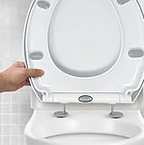 CUQOO WC-Sitz mit Absenkautomatik und Schnellverschluss – Ovaler Toilettensitz in Weiß | Verstellbar, Rutschfest, Einfache Reinigung, Universelle Passform für Standard-Toiletten