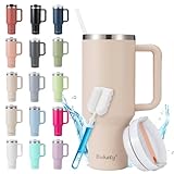 Bukaty Thermobecher mit Strohhalm und Henkel 40oz/1.2L,Großer Trinkbecher mit Deckel und Strohhalm,Kaffeebecher to go Thermo,Edelstahl Vakuum Isolierbecher Tragbare Autobecher für Kalte Heiße Getränke