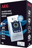 AEG GR201S s-bag Staubbeutel Classic Long Performance (4 Staubsaugerbeutel für dauerhaft hohe Saugleistung, optimale Filtration, Hygieneverschluss, 60% mehr Saugkraft, weiß)