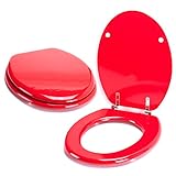 MSV WC Sitz Toilettendeckel MDF Holzkern „Rot“ Scharniere aus Edelstahl-hochwertige und stabile Qualität, Red, 38 x 7 x 48 cm