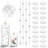 20 Stück Schwimmkerzen Weiss,Schwimmkerze 3,8X2cm Schwimmende Kerzen,6 Stück Perlenschnur für Schwimmende Kerzen Silber,Schwimmkerze für Pool Mittelstücke Hochzeiten Partys Home Decor