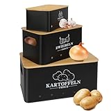 Mozvvco Kartoffel Aufbewahrungsbox 3er Set, Kartoffel Aufbewahrung Vintage Mit Bambusdeckel, Aufbewahrung Kartoffeln Zwiebeln Knoblauch, Zwiebeltopf Kartoffelbox Knoblauchtopf, Schwarz