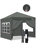 Acepic One-Touch Pop-Up-Pavillon 3 x 3 Wasserdicht Stabil Winterfest mit Seitenteile, Faltpavillon mit Verdickten Röhren,fur Garten, Party, Camping,Stahlrahmen, mit 4 Seitenteilen(Grau, 3 x 3 m)