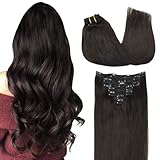 GOO GOO Clip in Extensions Echthaar, Echthaar Extensions Clip, 30cm 85g 7pcs, Clip In Haarverlängerung, 2 Dunkelbraun