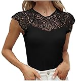Damen Spitze Patchwork Farben Tank Top Einfarbige Rundhalsausschnitt Ärmellose Sommermode Blusentop Basic Tanktops Frauen Sommer Lässige Weste Oberteile Blusen Freizeit Shirt Unterhemden