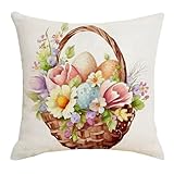 Rubu22a 4er Set Kissenbezüge Frühlings Hase 45 x 45 cm Kaninchen Blumen Dekorative Kissenhülle Zierkissenbezüge für Sofa Wohnzimmer Garten Zuhause Dekoration (4, A)