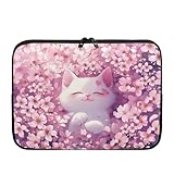 TSOVTHRID Weiße Katze 13 Zoll Laptop Sleeve Protector Cherry Blossom Tablet Sleeves Wasserdichte Computerabdeckungen Dünn Leicht Tablet Protector
