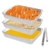 AOROPS Panierschalen Set 3 Teilig, Edelstahl Panierstraße Set mit 1 Edelstahl Clip,Schale Rechteckig Stapelbar Panier Set Schalen zum Panieren für Fleisch Fisch Gemüse 25 X 19 X 5cm