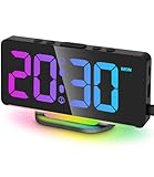 Goxiry Wecker Digital, 7-Zoll-LED-wecker, 10 Farben LED Digitalanzeige,Snooze, Helligkeit und Lautstärke Regelbar, Digital Uhr Netzbetrieben, 12/24HR