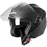 MOCOERL Herren Damen Jethelme Motorradhelm, Rollerhelm, Doppelvisier, ECE2206 Zulassung-Schwarz Adult Vintage 3/4Helm (XL(61-61CM))