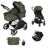 Nurse Wander C Trio 3-in-1 Kinderwagen, Babywanne umwandelbar in Sportsitz und i-Size Babyschale, kompaktes Faltmaß, mit Zubehör, Grün