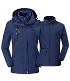 donhobo Damen 3-in-1 Skijacke mit Fleecejacke wasserdichte Regenjacke Outdoorjacke mit Kapuze Abnehmbare Funktionsjacke Warm Winterjacke Doppeljacke Blau XL
