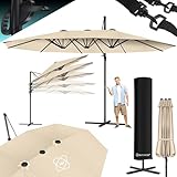 KESSER® Sonnenschirm Doppelsonnenschirm 4,6m x 2,7m | Ampelschirm Abdeckung & Windsicherung mit Kurbel & Ständer | Kurbelschirm Aluminium wasserabweisend | Neigbar Kippbar 360° Drehbar Beige