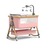 SENLECHENG Stubenwagen-Nachttisch, Babybett für Neugeborene, Baby-Stubenwagen, Nachttisch mit 6 verstellbaren Höhen, atmungsaktives Netz und Matratze, für Neugeborene (Rosa)
