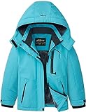 WICKHAM Wasserdichte Skijacke für Mädchen, Winter, warm, mit Fleece gefüttert, winddichte Jacken, abnehmbare Kapuze, Skimantel für Kinder